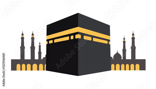 Illustration of the Kaaba in Mecca, bold geometric design, spirituality