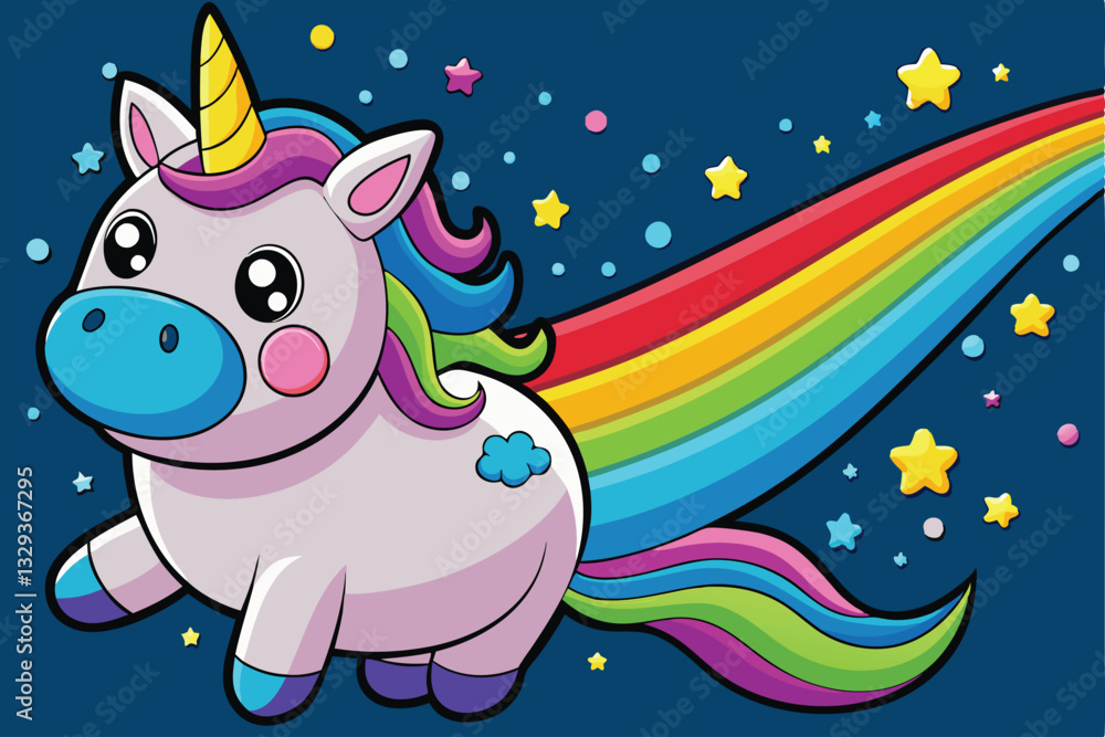 Cute cartoon unicorn with rainbow - vector illustration, Cute cartoon unicorn with rainbow - vector illustration,