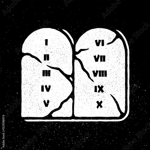 The Ten Commandments icon in cartoon style isolated on grunge texture background.