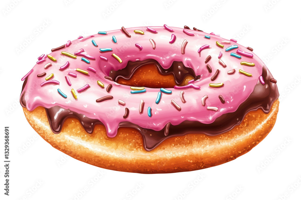A Luscious Pink Frosted Donut, Generously Drizzled With Chocolate And Sprinkled With Colorful Candy, Tempting With Its Sweet Sugary Glaze And Deliciousness Isolated on Transparent Background A Luscious Pink Frosted Donut, Generously Drizzled With Chocolate And Sprinkled With Colorful Candy, Tempting With Its Sweet Sugary Glaze And Deliciousness Isolated on Transparent Background