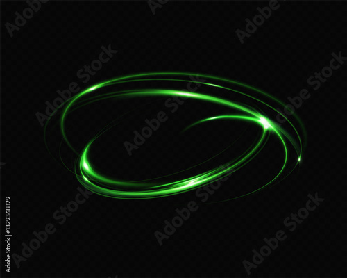Green neon ring. Glowing circle. Glow effect. Round light frame. abstract light lines of movement and speed. Abstract light lines of movement and speed. light green ellipse.