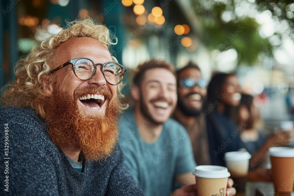 A friends laughing loudly at an outdoor cafe. Generative AI A friends laughing loudly at an outdoor cafe. Generative AI