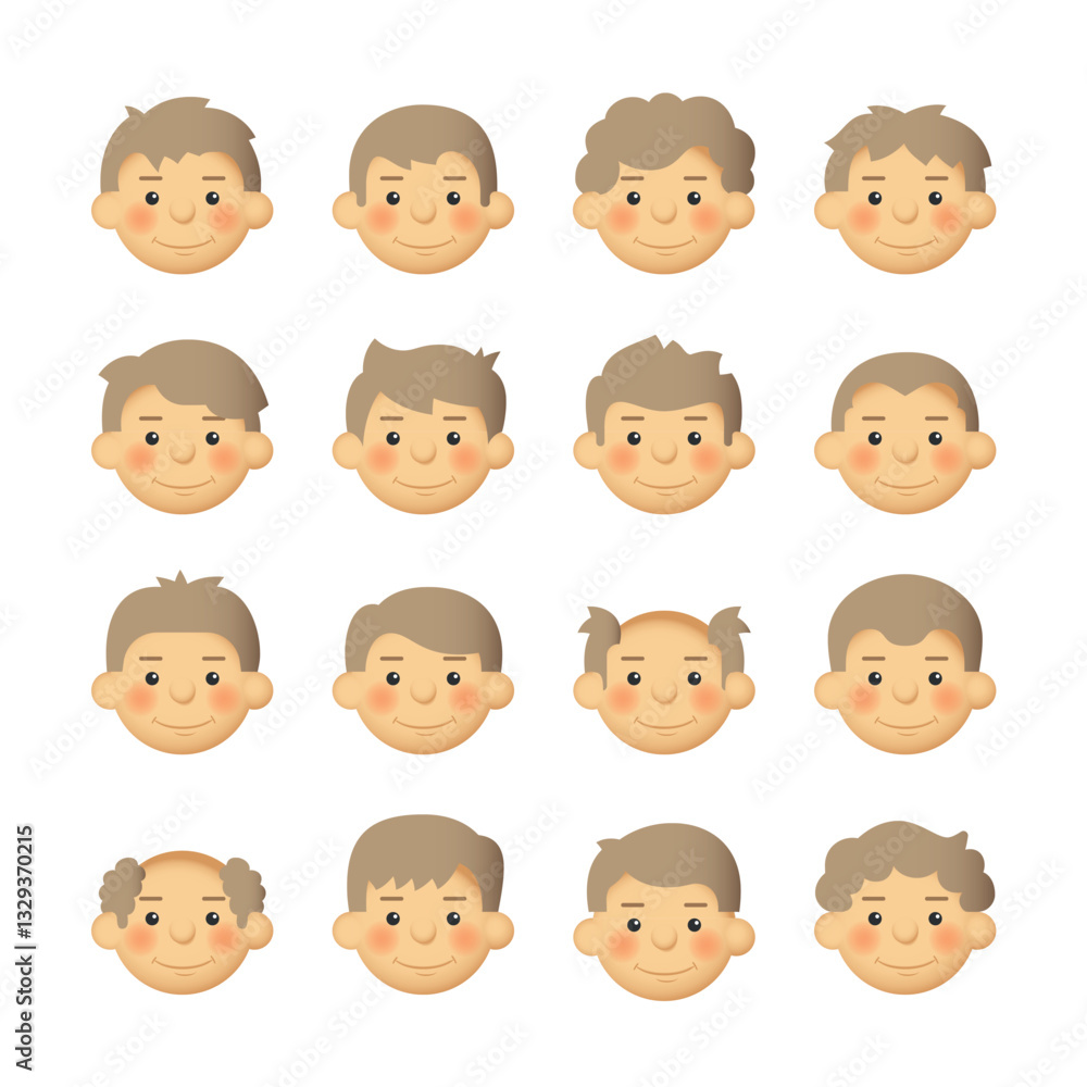 Man heads avatar iconset with different light brown hairstyle Man heads avatar iconset with different light brown hairstyle