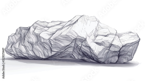 The image is a grayscale illustration or rendering of an abstract rock formation. It is depicted in a sketch-like style with varying line weights and shading to create a sense of depth and texture.
