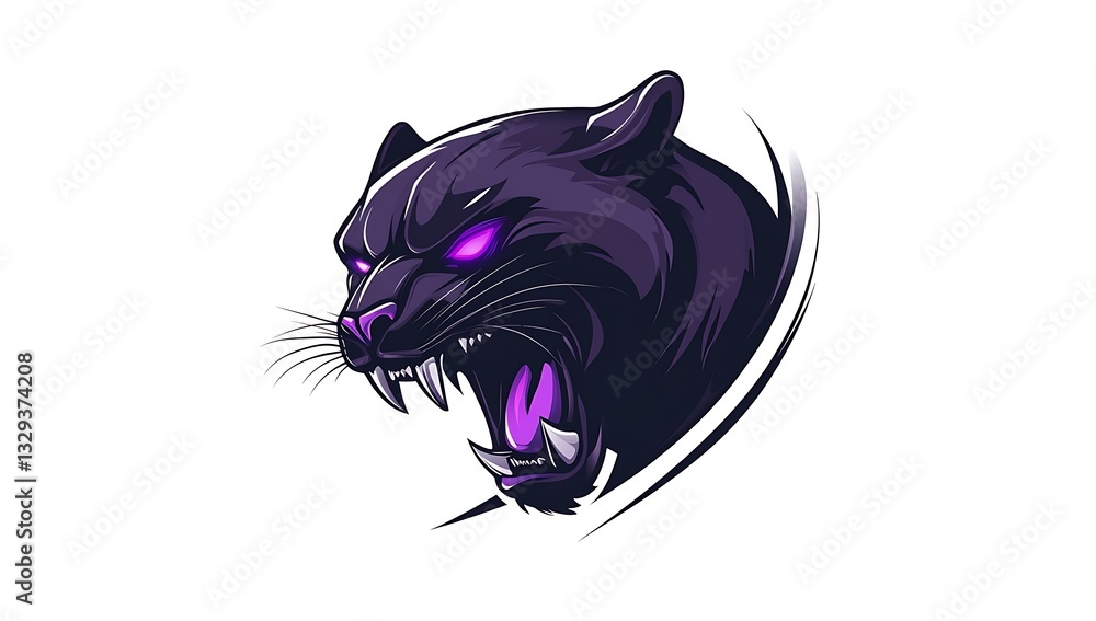 Obraz premium Powerful Roaring Black Panther Head Illustration Fierce Animal Design for Branding
