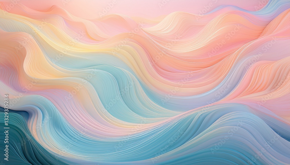 Fototapeta premium A gentle wave pattern made of soft pastel colors, creating a fluid and calming effect – an elegant and serene design perfect for relaxation and tranquility. 