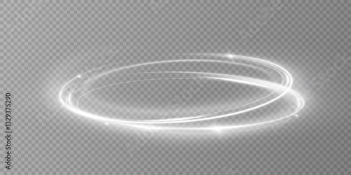 Glowing white spiral. Speed ​​abstract lines effect. Rotating shiny rings. Glowing circular lines. Glowing ring trail. Vector.