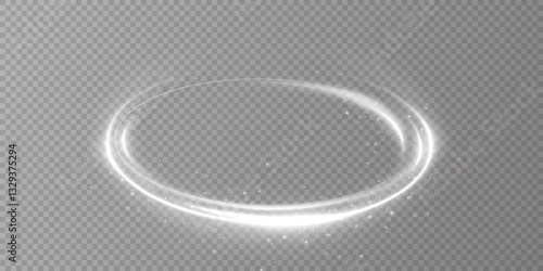 Glowing white spiral. Speed ​​abstract lines effect. Rotating shiny rings. Glowing circular lines. Glowing ring trail. Vector.