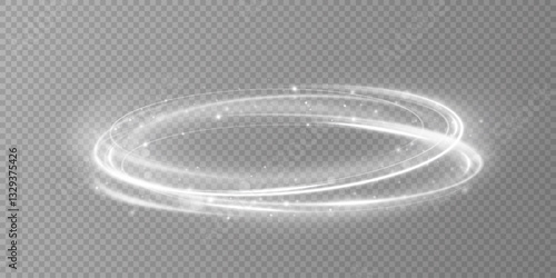 Glowing white spiral. Speed ​​abstract lines effect. Rotating shiny rings. Glowing circular lines. Glowing ring trail. Vector.