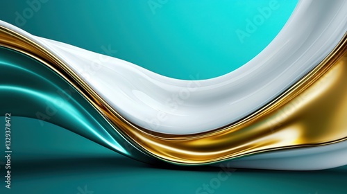 Abstract Wave Design Gold White Teal Colors