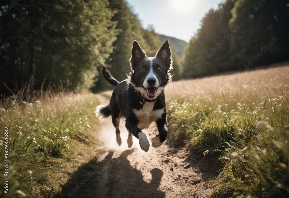 Ariegeois dog running in the meadown Ariegeois dog running in the meadown