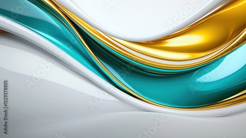 Abstract Gold Teal White Wave Design