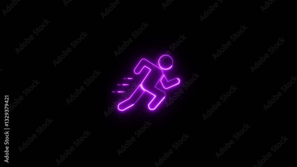 Glowing neon Running man icon animation on the black background.man on the run icon. Glowing neon Running man icon animation on the black background.man on the run icon.