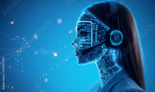 Futuristic AI Customer Service Agent with Digital Network Connections