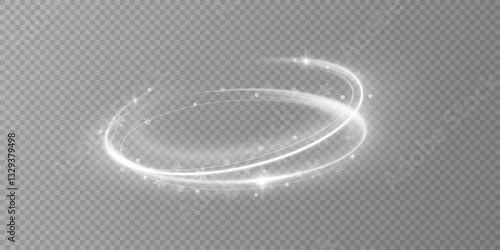 Glowing white spiral. Speed ​​abstract lines effect. Rotating shiny rings. Glowing circular lines. Glowing ring trail. Vector.