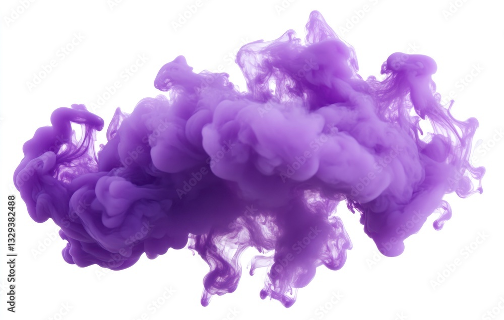 Purple Ink Cloud Rising and Swirling in Water on White Background Purple Ink Cloud Rising and Swirling in Water on White Background