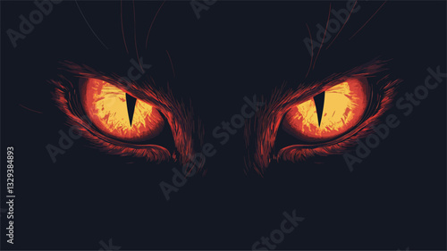 Close-up shot of a pair of glowing orange cat eyes in complete darkness.  The eyes are the focal point, sharply in focus, against a completely black background. The intense orange glow emanates