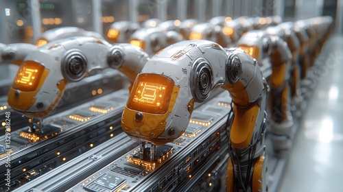 Futuristic Robotic Assembly Line: Automated Manufacturing and Technological Advancement