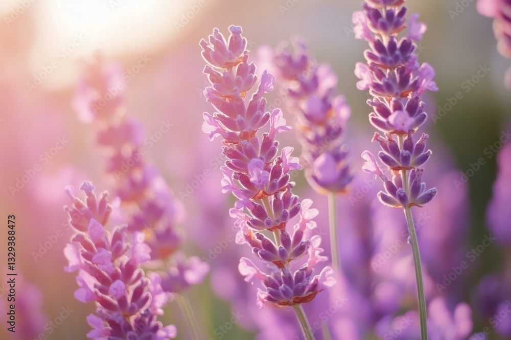 Obraz premium Sun-drenched lavender blooms radiate tranquility and perfume, portraying a gentle summer breeze in radiant light.