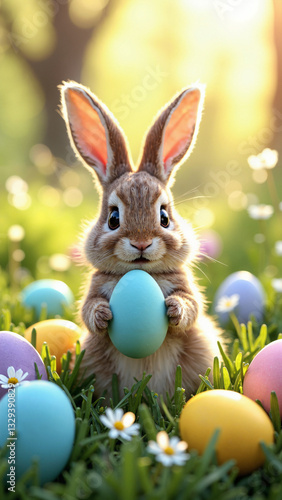 Wallpaper Mural Whimsical Easter Bunny Caught Hiding Colorful Eggs in a Sunlit Garden - Perfect for Holiday Marketing Materials Torontodigital.ca