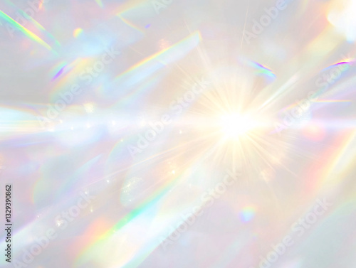 Bright Iridescent Light Burst Background with Pastel Rainbow Colors and Glowing Sparkle