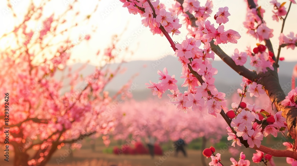 Obraz premium Beautiful Cherry Blossom Branch with Pink Petals in Spring