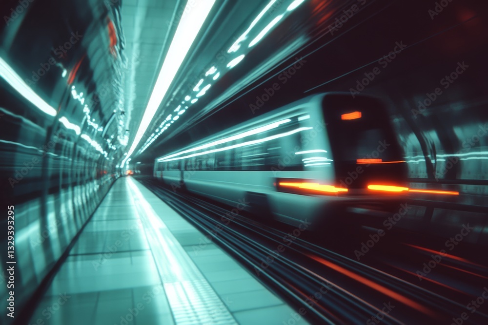 A high-speed train speeds through a well-lit tunnel, exemplifying rapid modern transportation. A high-speed train speeds through a well-lit tunnel, exemplifying rapid modern transportation.