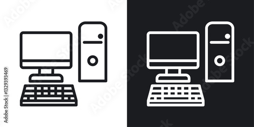 Computer vector icon set in black and white color.