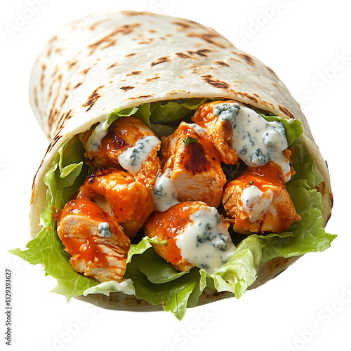 A Mouthwatering Spicy Buffalo Chicken Wrap with Lettuce Isolated on Transparent Background