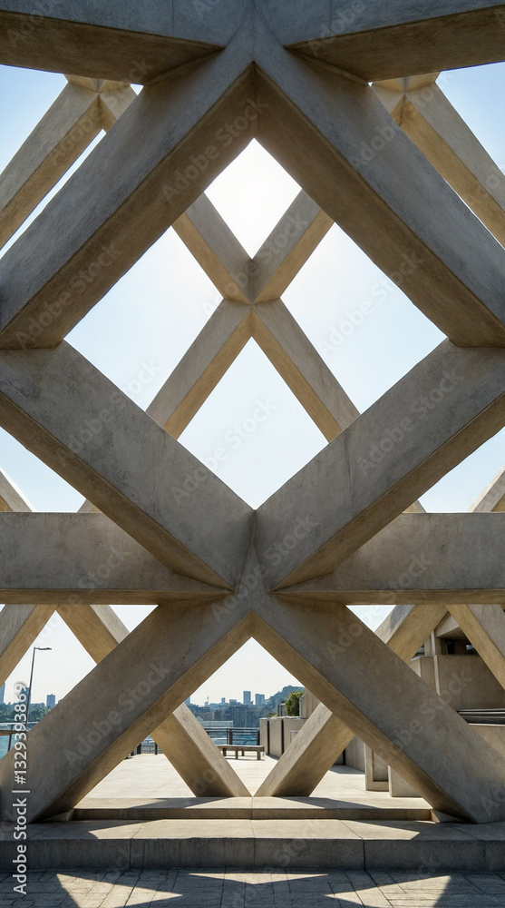 Fototapeta premium Sunlit concrete arches creating an interplay of light and structure.
