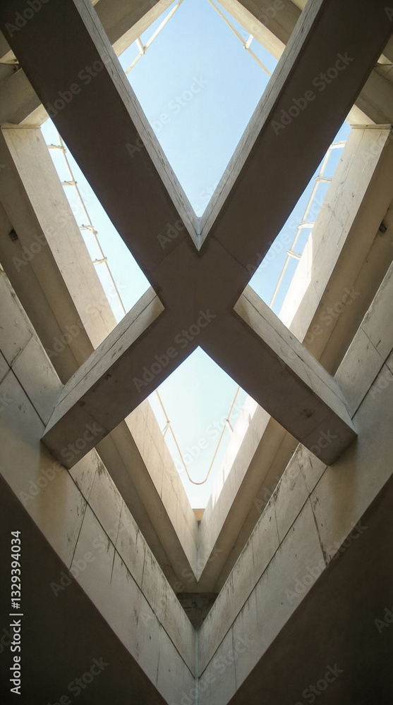 Obraz premium A futuristic concrete grid structure with precise intersecting beams.