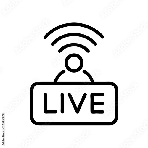 Simple vector icon of a Live broadcast icon featuring a presenter with signal waves in a modern design