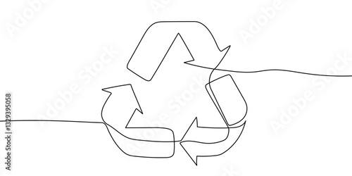 Continuous one line drawing recycling symbol. Recycling linear icon. Ecology concept. Vector illustration. Linear recycling arrows