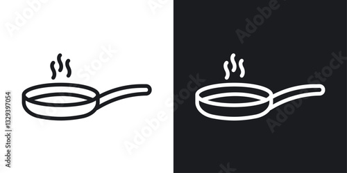 Pan frying vector icon set in black and white color.