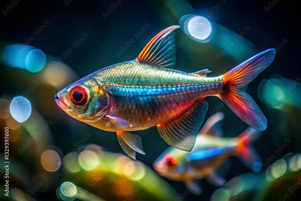 Head and Tail Light Tetra Fish in Low Light Aquarium - Vivid Underwater Scene Head and Tail Light Tetra Fish in Low Light Aquarium - Vivid Underwater Scene