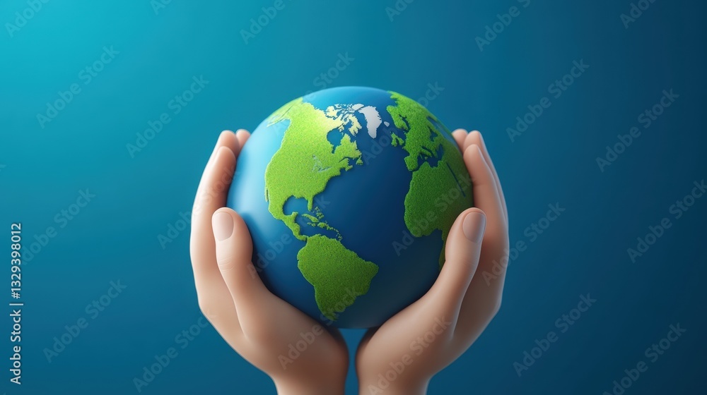 Hands holding a globe symbolize unity, care for the planet, and global awareness in a vibrant blue background. Hands holding a globe symbolize unity, care for the planet, and global awareness in a vibrant blue background.