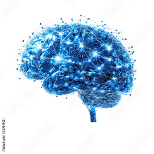 Brain representation with glowing connections showcasing neural activity and intelligence cutout png