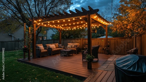 Evening Serenity: Backyard Oasis with Illuminated Pergola