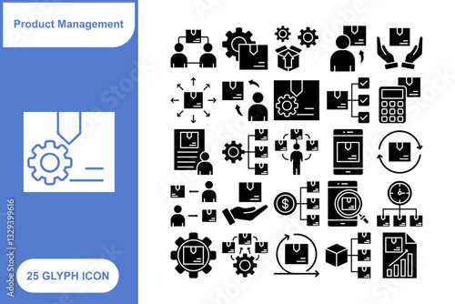 Project Management Glyph Icon Set, Collection of 25 Project Management Glyph Icon Set – 25 Planning, Task, and Workflow Icons