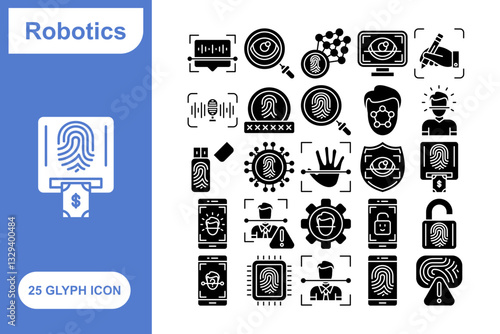 Robotics Glyph Icon Set, Collection of 25 Robotics Glyph Icon Set – 25 AI, Automation, and Machine Icons