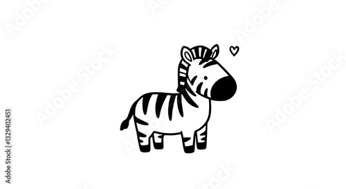 Cute Cartoon Zebra with Heart Floating Against White Background