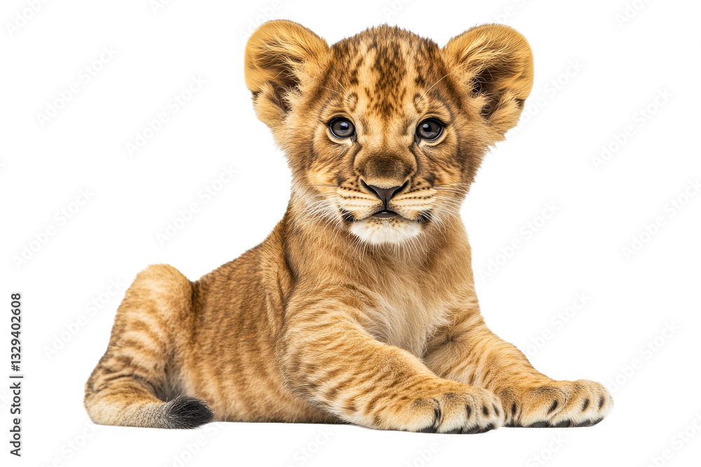 Adorable lion cub resting peacefully on a soft surface Adorable lion cub resting peacefully on a soft surface