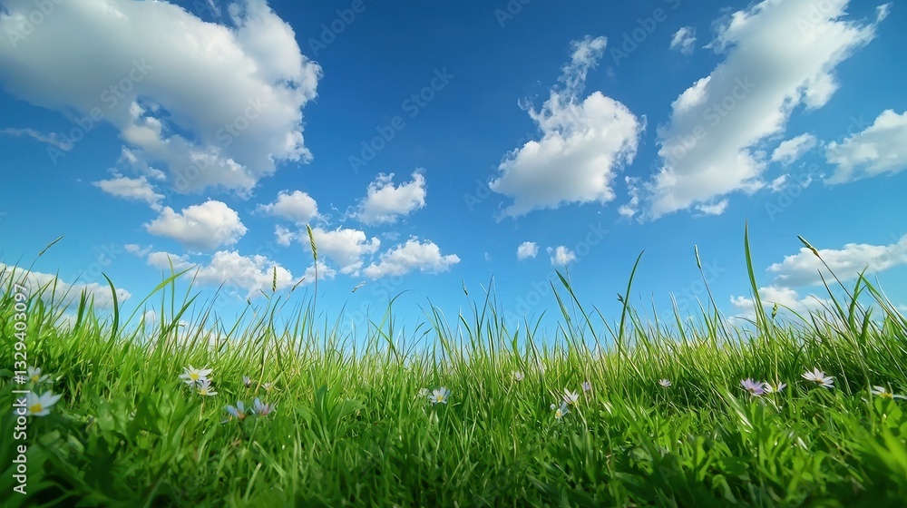 Fresh green grass field meets a bright blue sky Fresh green grass field meets a bright blue sky