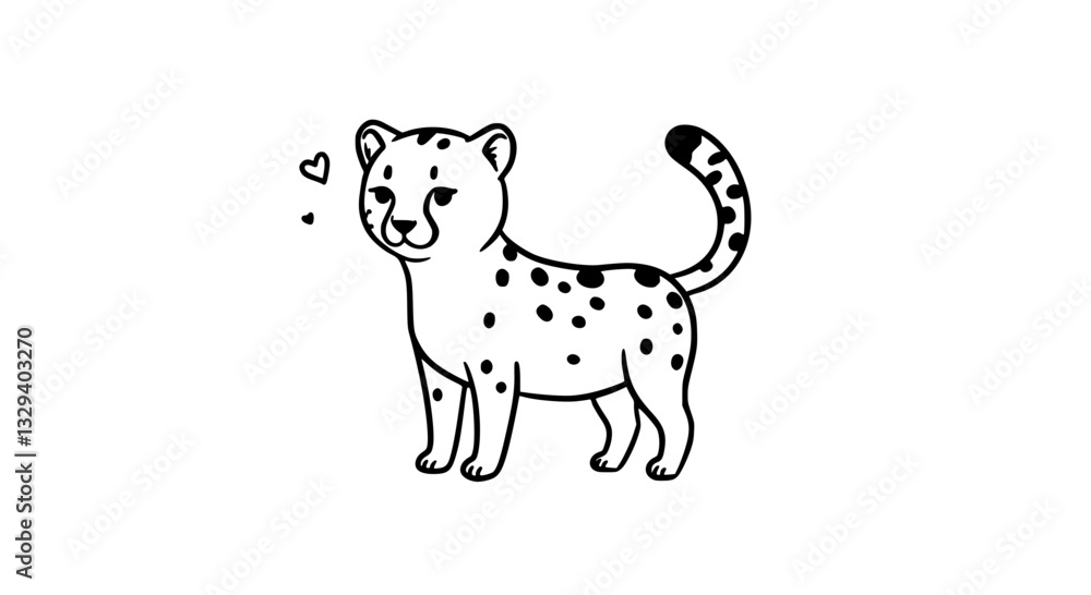  Loving Cartoon Cheetah with Hearts Floating Against White Background