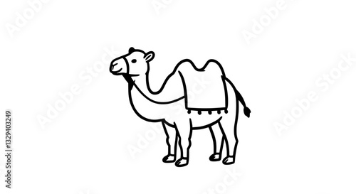  Cartoon Camel with Sparkles Floating Against White Background