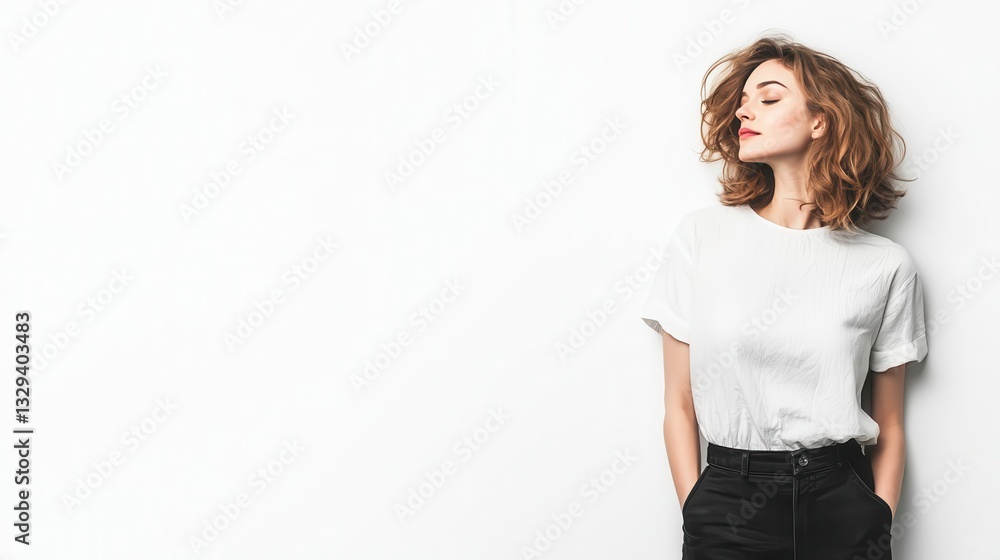 Young pretty woman standing on tiptoes, playful elegance, full body, plain white background Young pretty woman standing on tiptoes, playful elegance, full body, plain white background