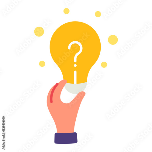 Hand holding light bulb with question mark vector illustration
