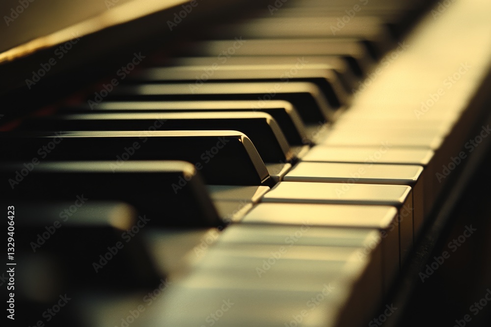 Sunlit piano keys stretch into shadow, embodying musical allure and the promise of melodies untold. Sunlit piano keys stretch into shadow, embodying musical allure and the promise of melodies untold.