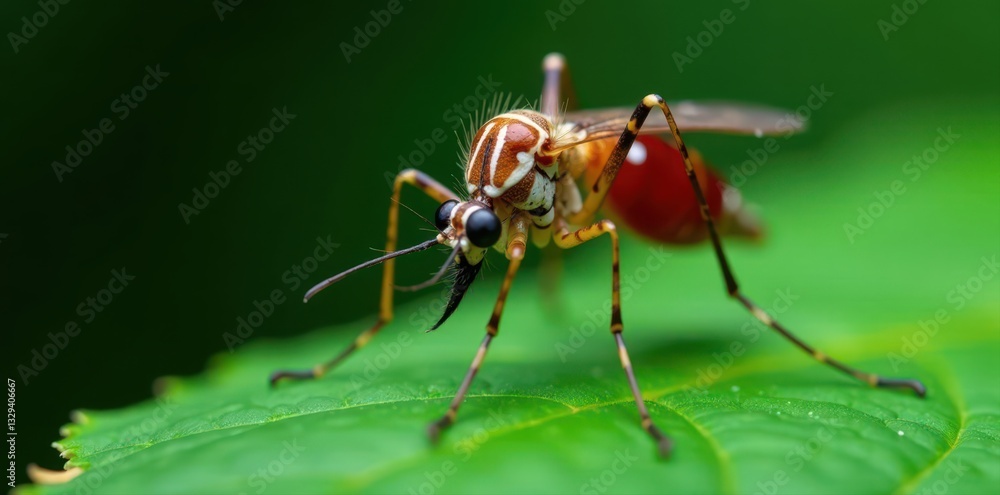 Aedes sticticus mosquito, extreme macro, leaf detail, detail, invertebrate Aedes sticticus mosquito, extreme macro, leaf detail, detail, invertebrate