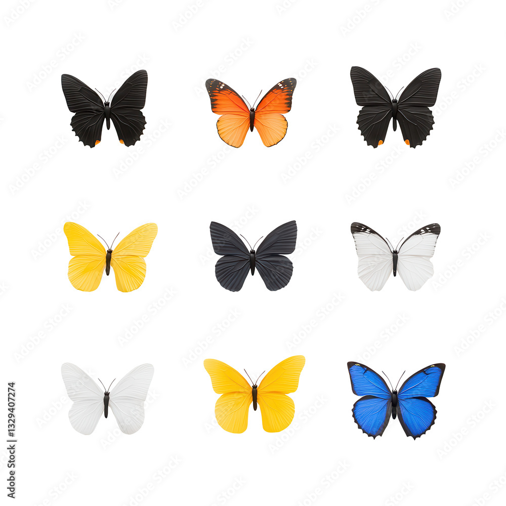 Colorful butterflies in various styles, white isolated background. Colorful butterflies in various styles, white isolated background.